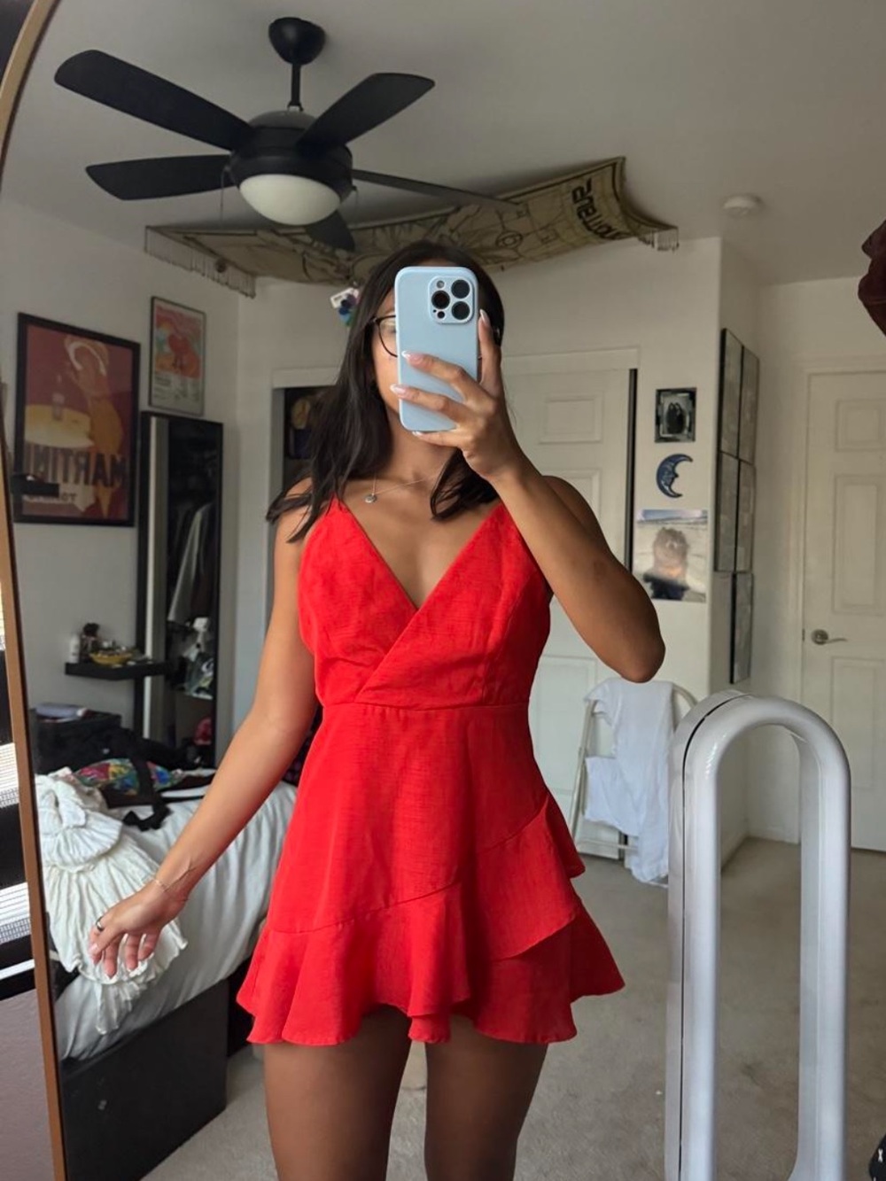 Forever 21 Red V-Neck Tiered Mini Dress
